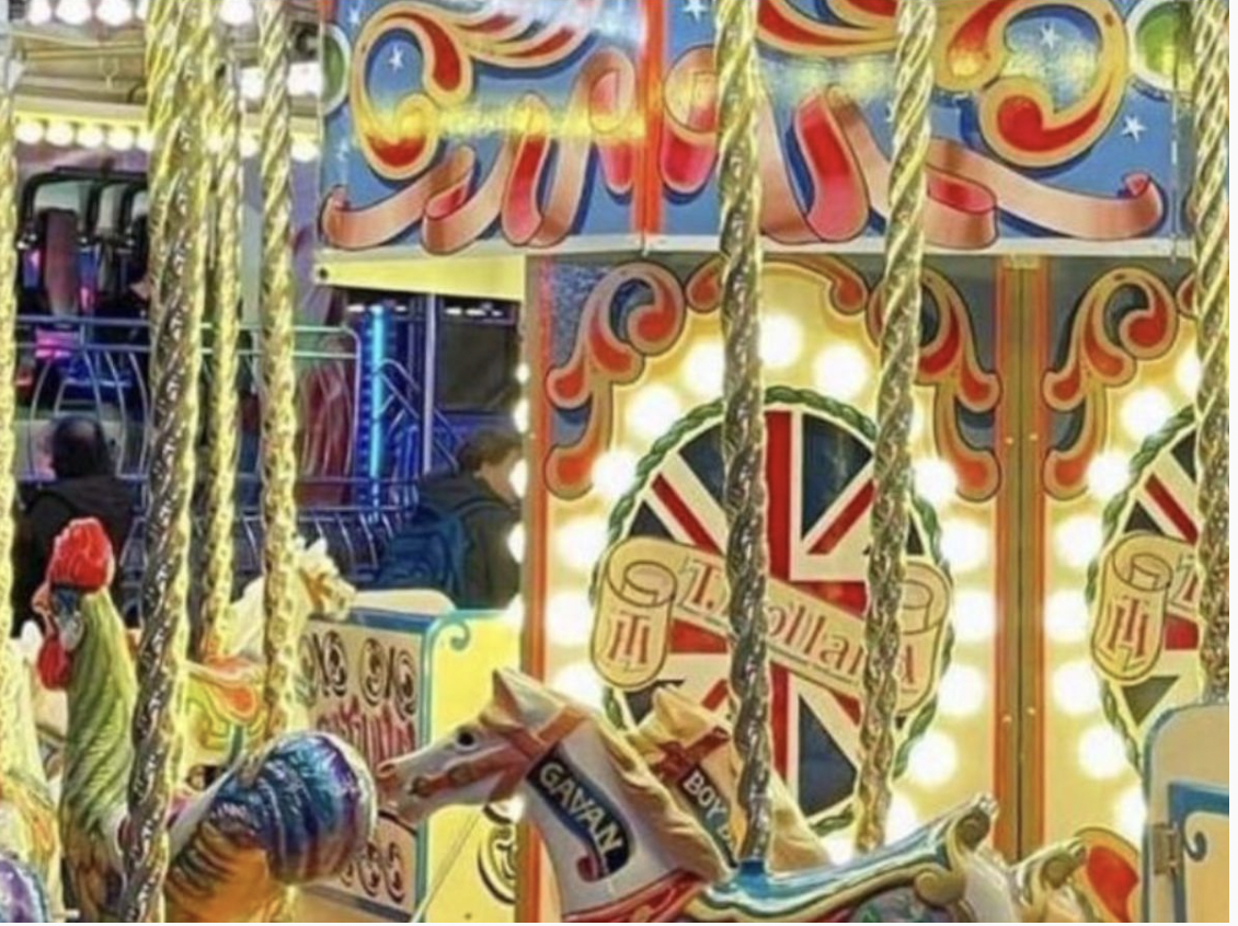 Twisted brass tube used for a traditional fairground carousel, made from twisted square tube