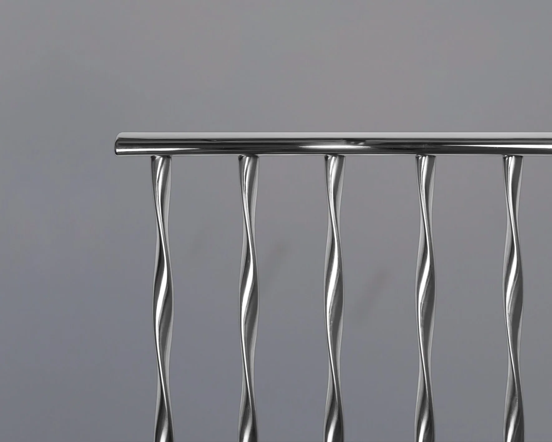 Balaustra in tubo metallico a forma di "D" con montanti in tubo ovale ritorto