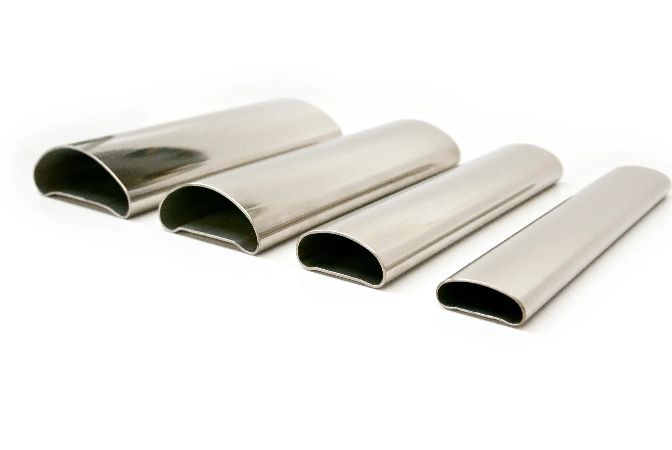Mutliple sizes of D-Shaped stainless steel tubing in a mirror finish